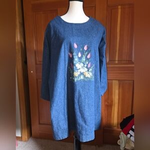 Vintage NWOT Floral Painted Denim Tunic XXL